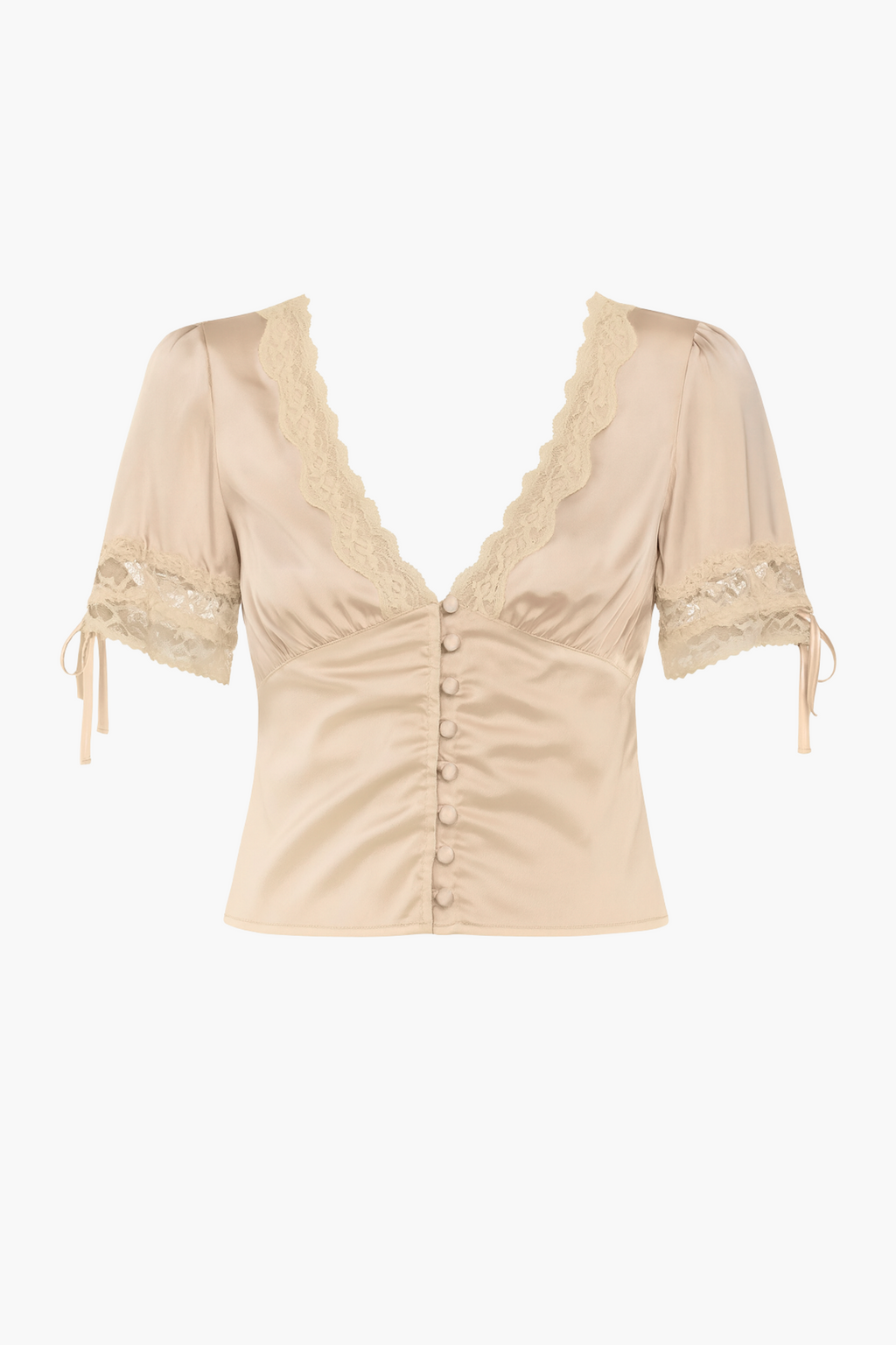Opaline Lace Trim Satin Blouse
