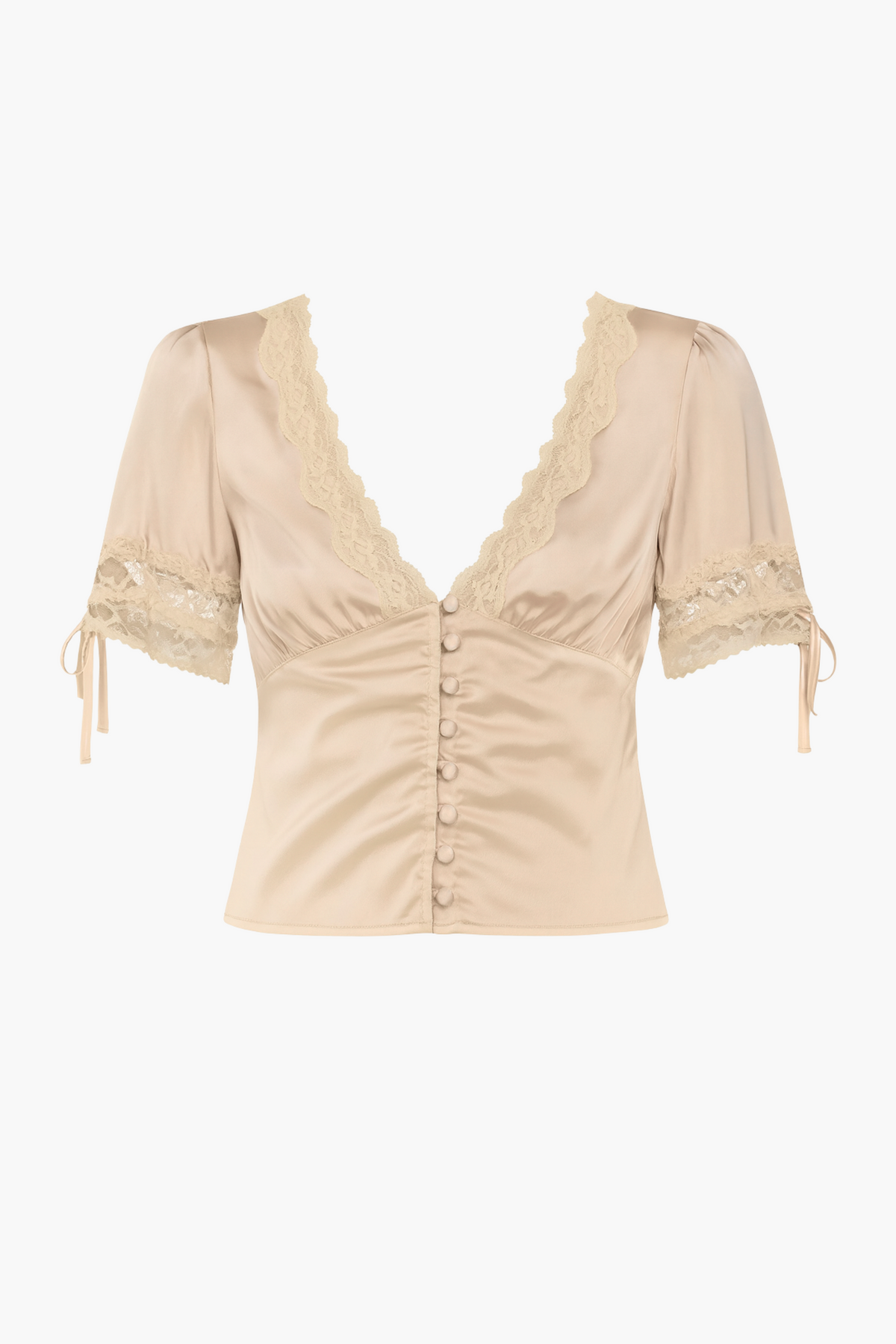 Opaline Lace Trim Satin Blouse