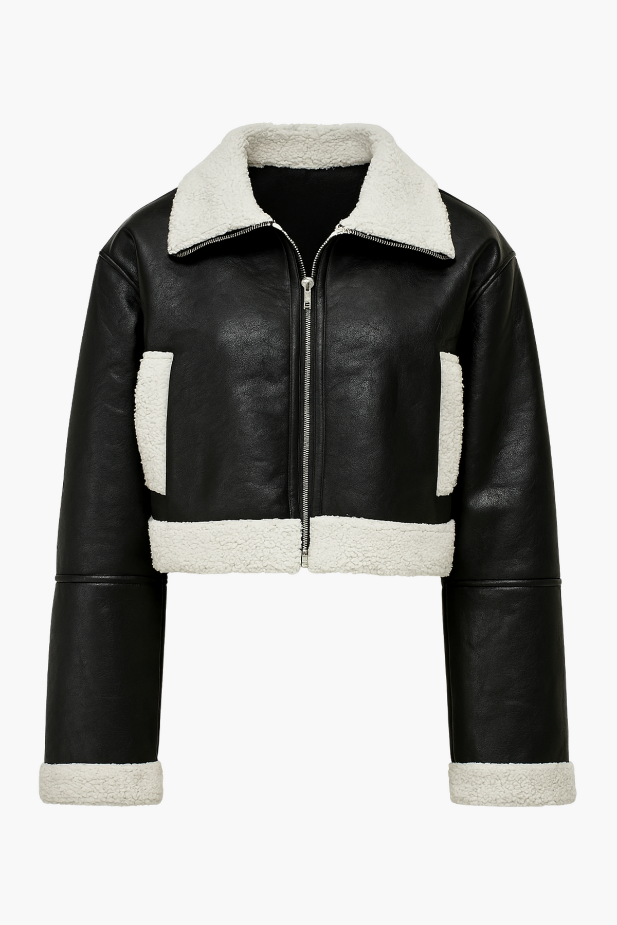 Peggi Sherpa Trim Vegan Leather Jacket
