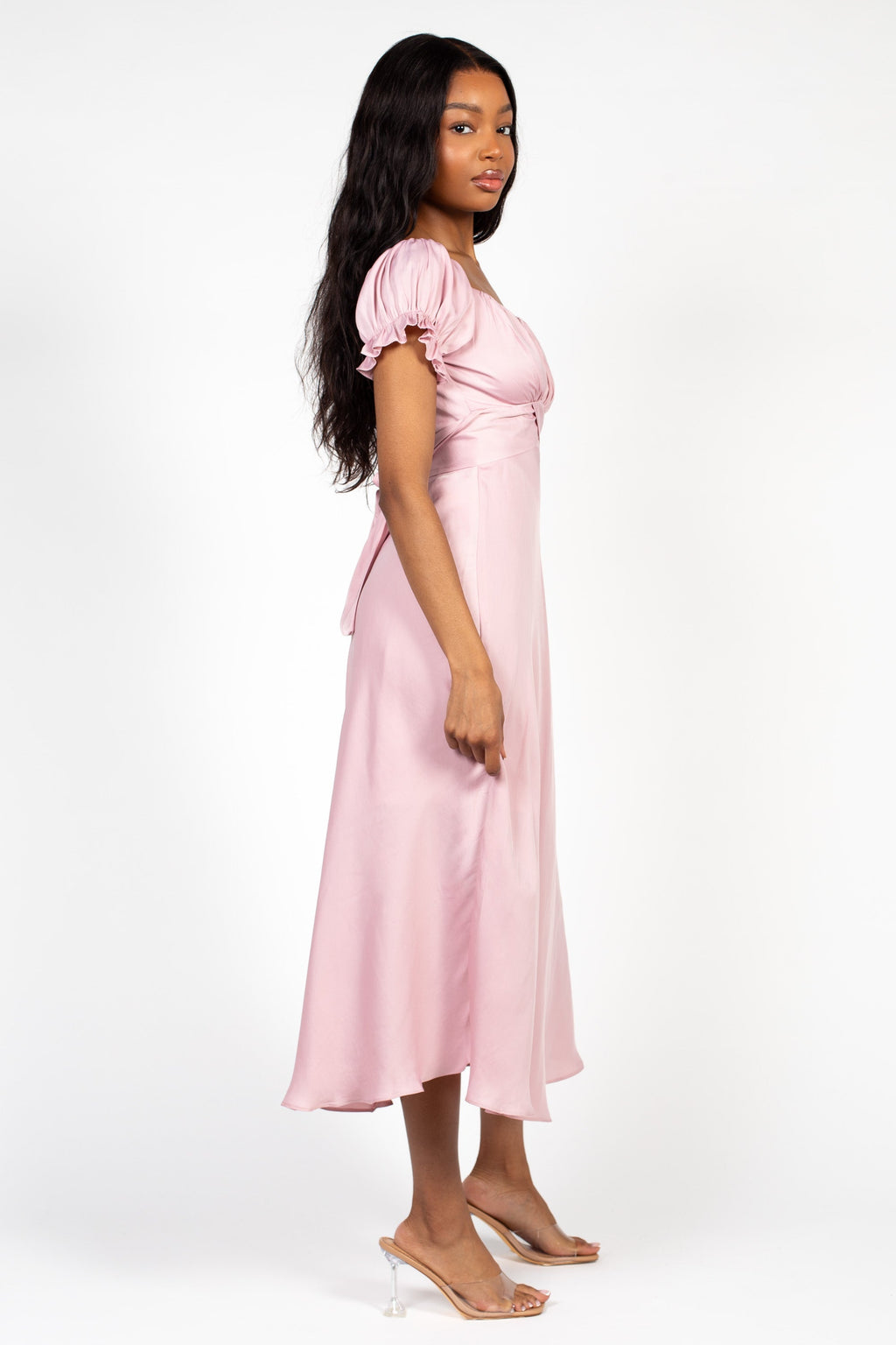 Cindy Satin Off-The-Shoulder Midi Dress