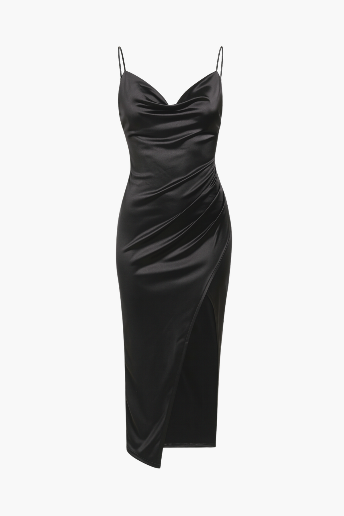 Amaya Side Slit Satin Midi Dress