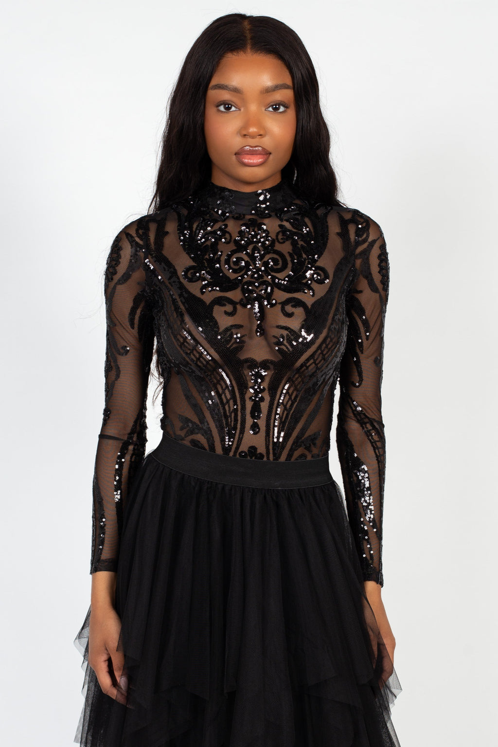 Starstruck Embellished Sequin Mesh Bodysuit