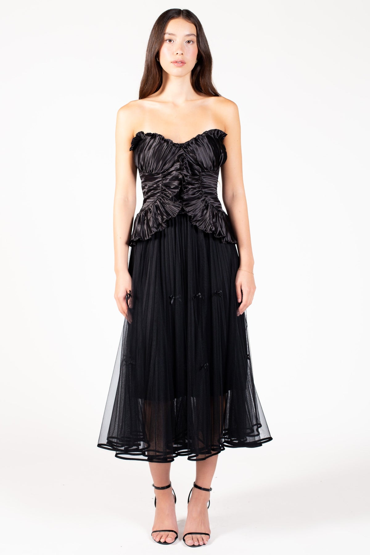 Isabeau Bow Pleated Mesh Maxi Skirt