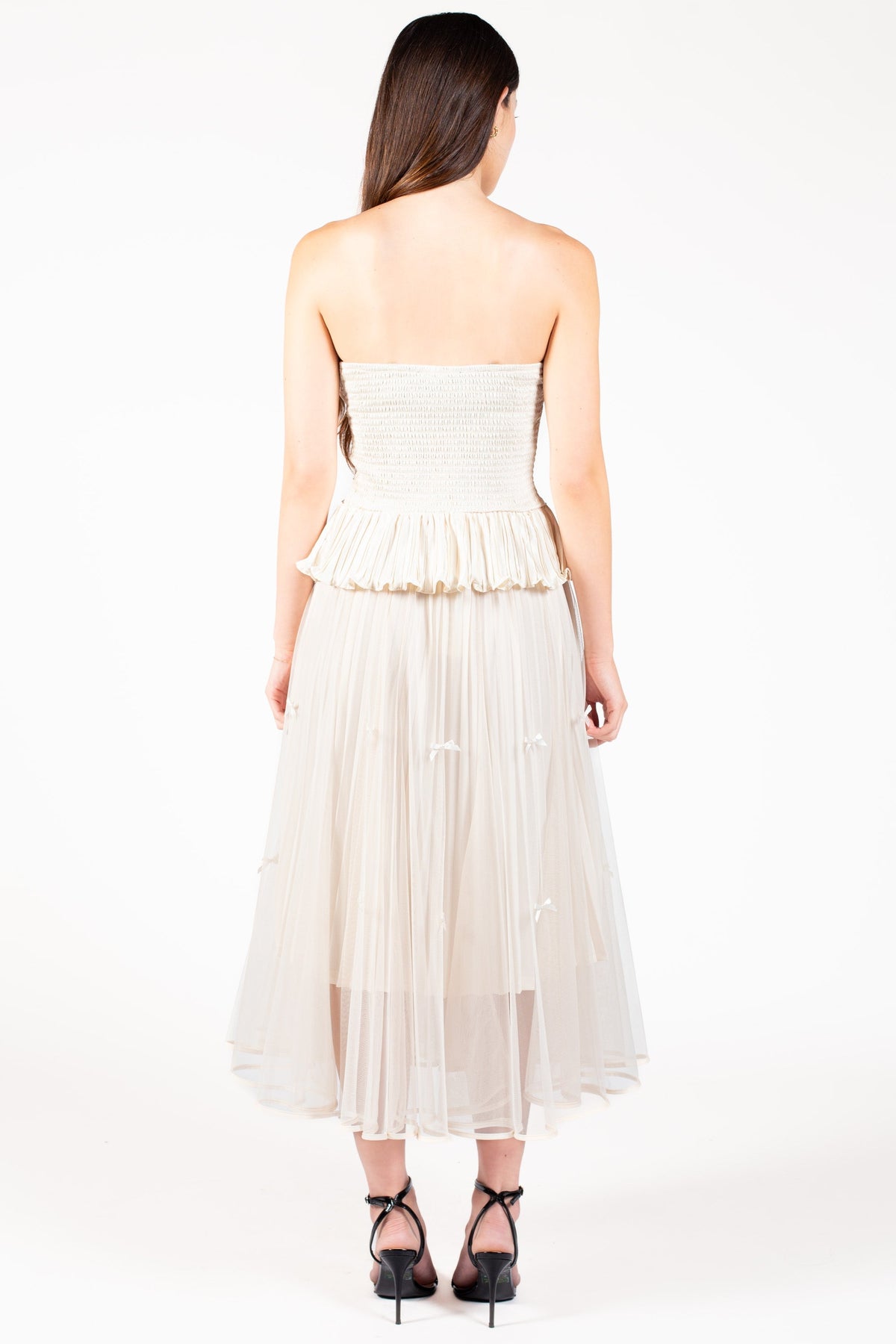 Isabeau Bow Pleated Mesh Maxi Skirt