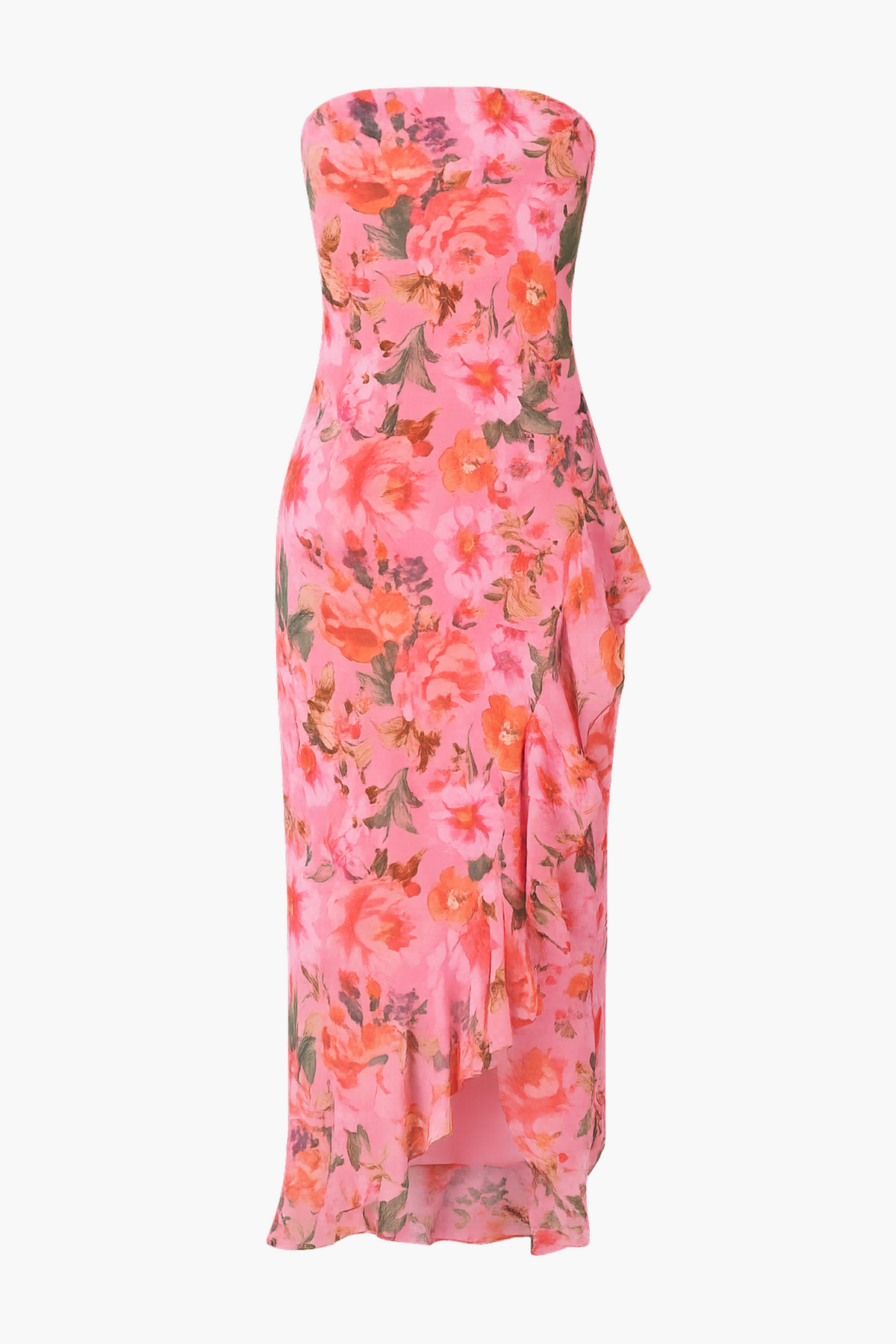 Rhea Strapless Floral Ruffle Maxi Dress