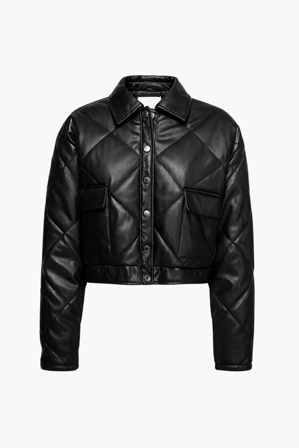 Quilted Vegan Leather Jacket with Flap Pockets