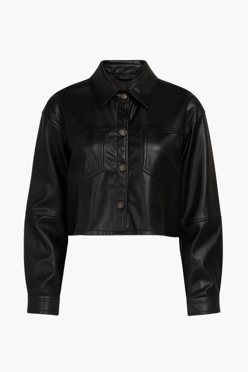 Avery Cropped Faux Leather Shacket