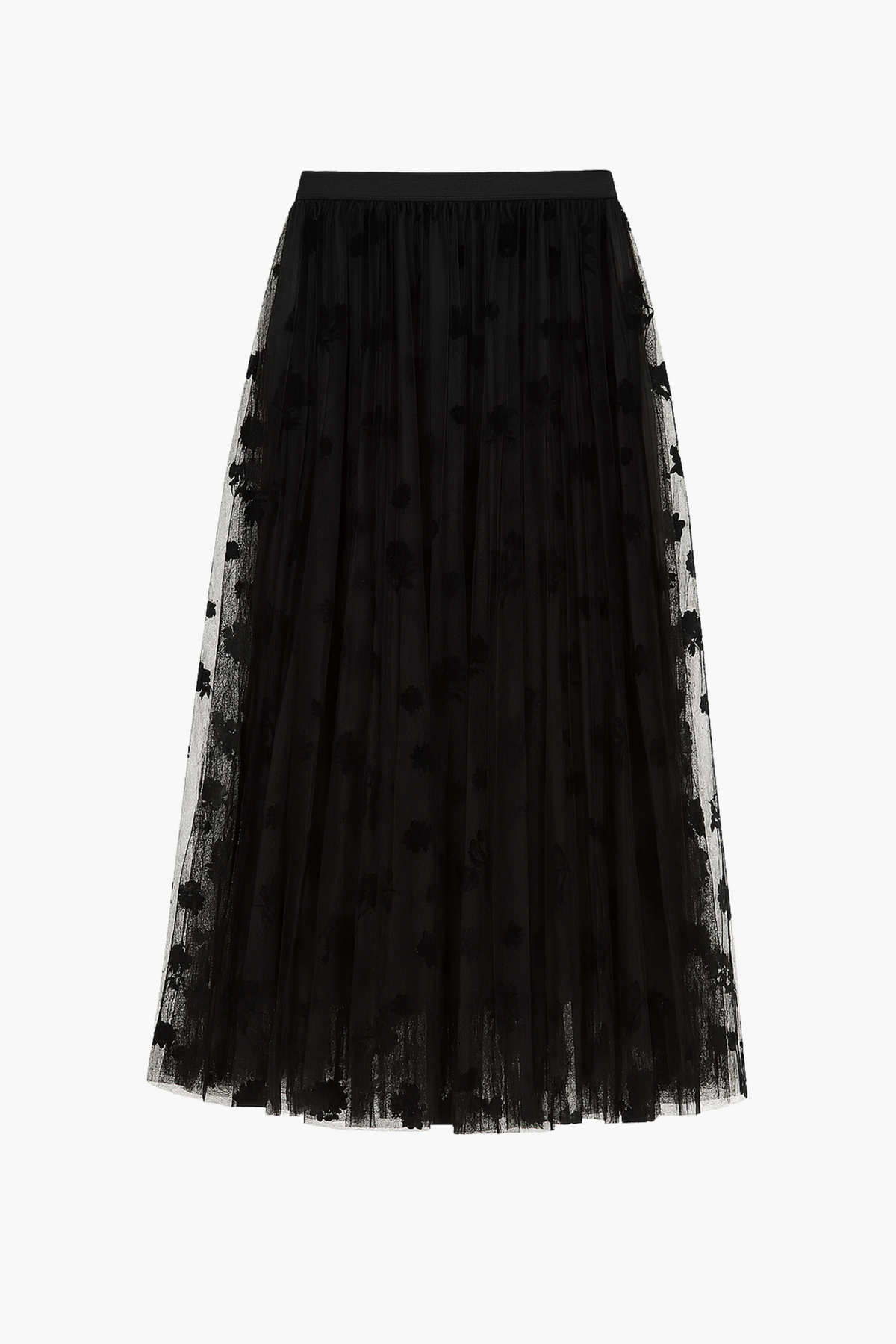 Hayden Floral Mesh Pleated Midi Skirt