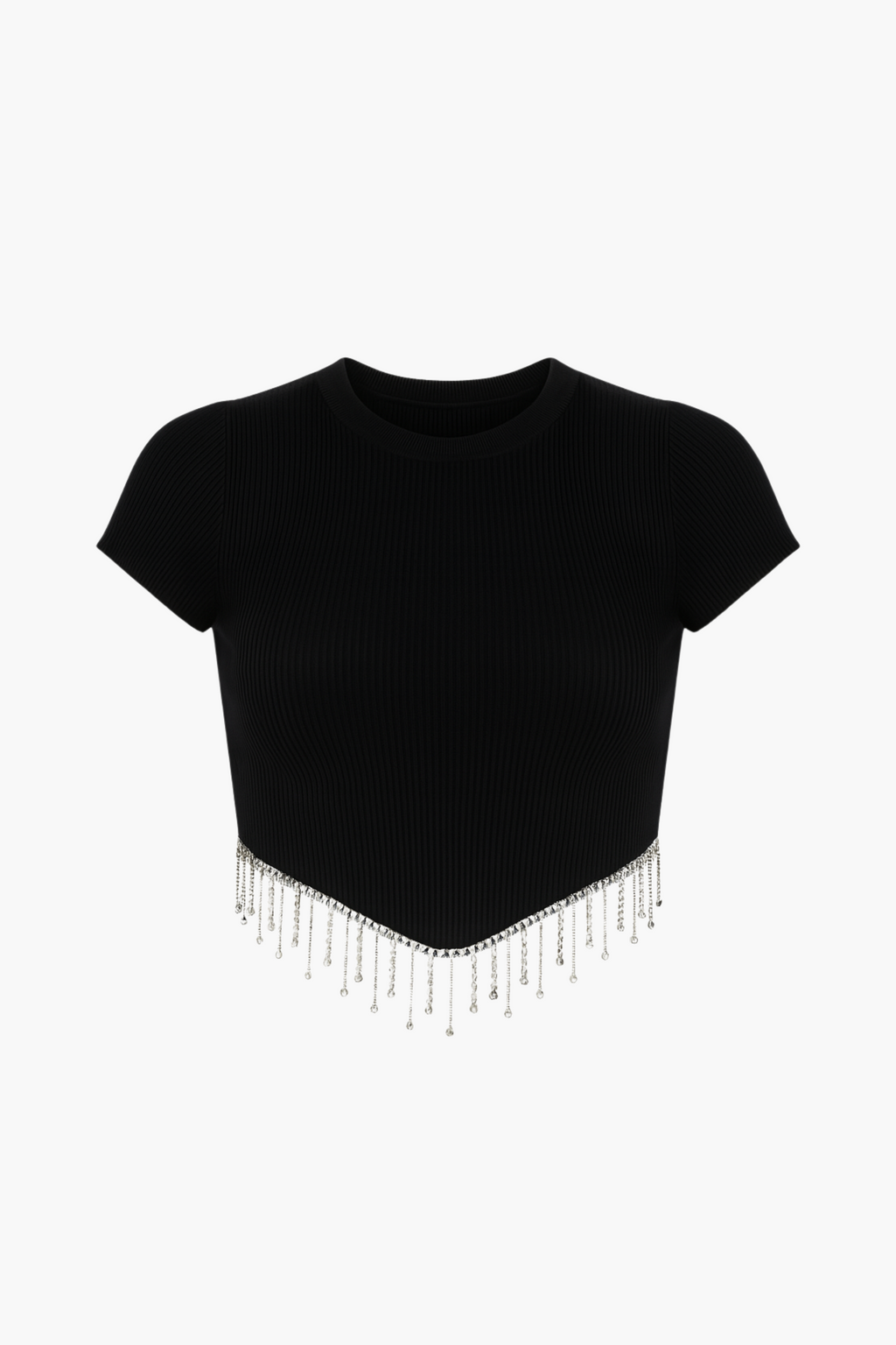 Alessia Rhinestone Fringe Ribbed Knit Crop Top