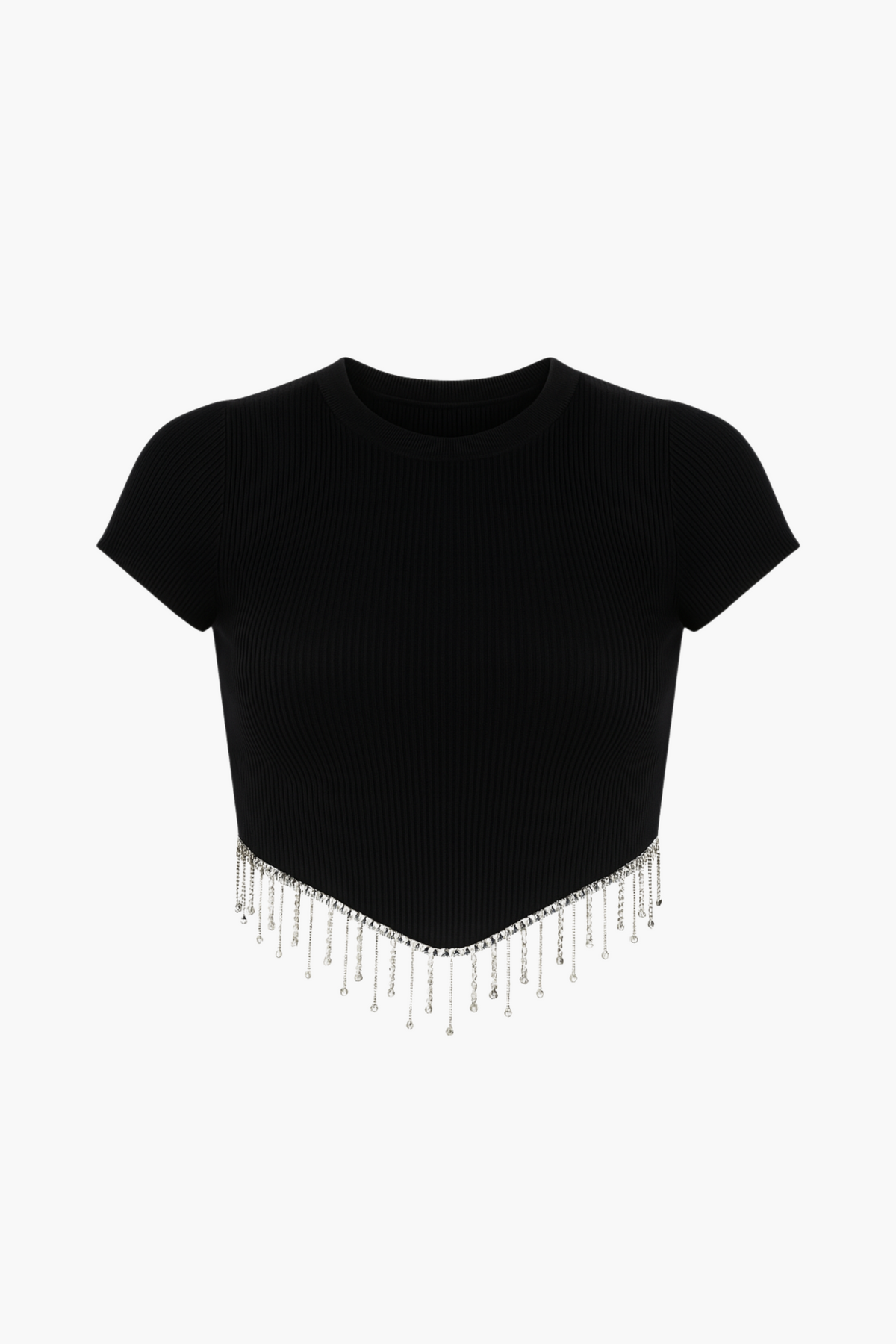 Alessia Rhinestone Fringe Ribbed Knit Crop Top