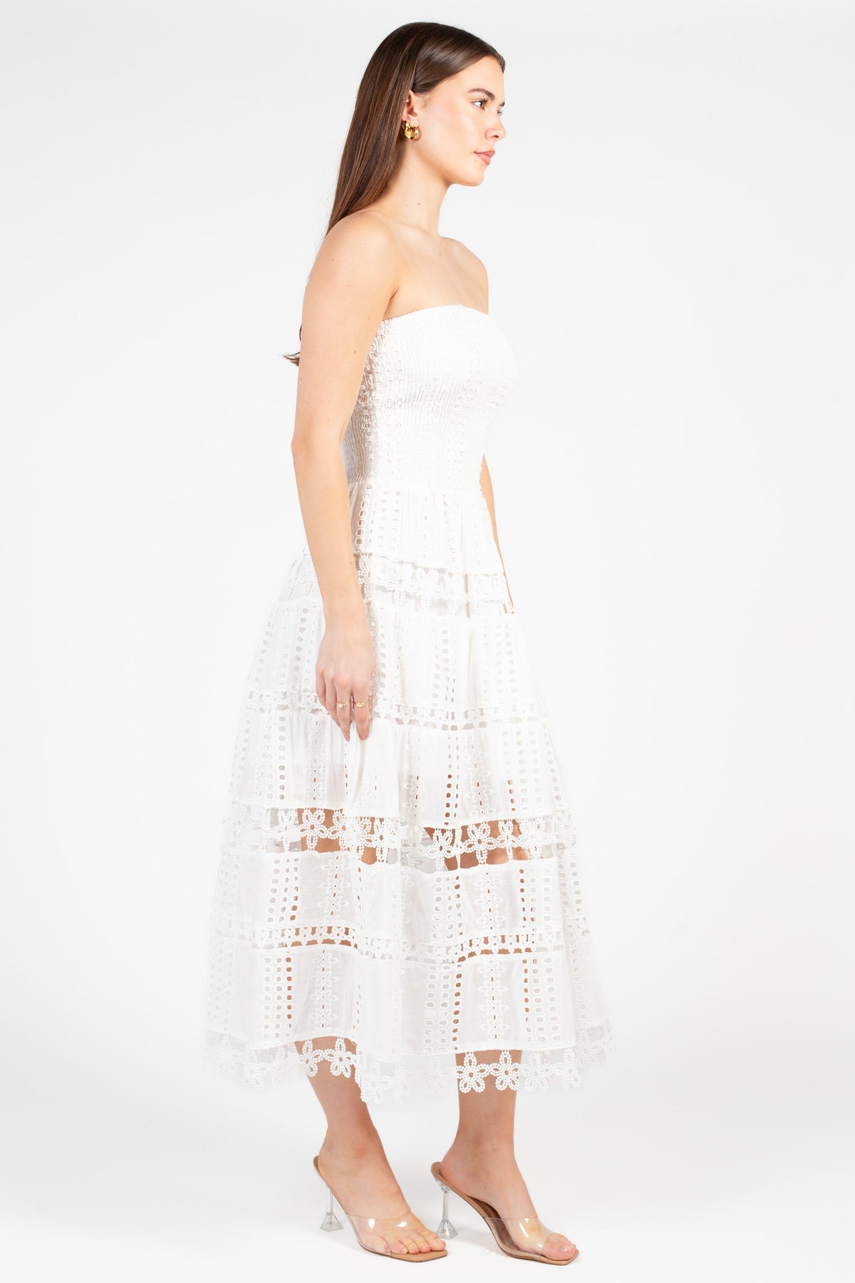 Mia Strapless Eyelet Midi Dress