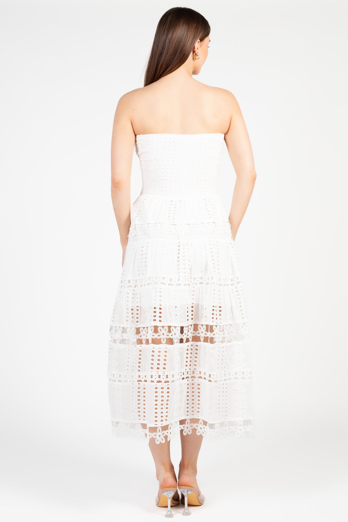 Mia Strapless Eyelet Midi Dress