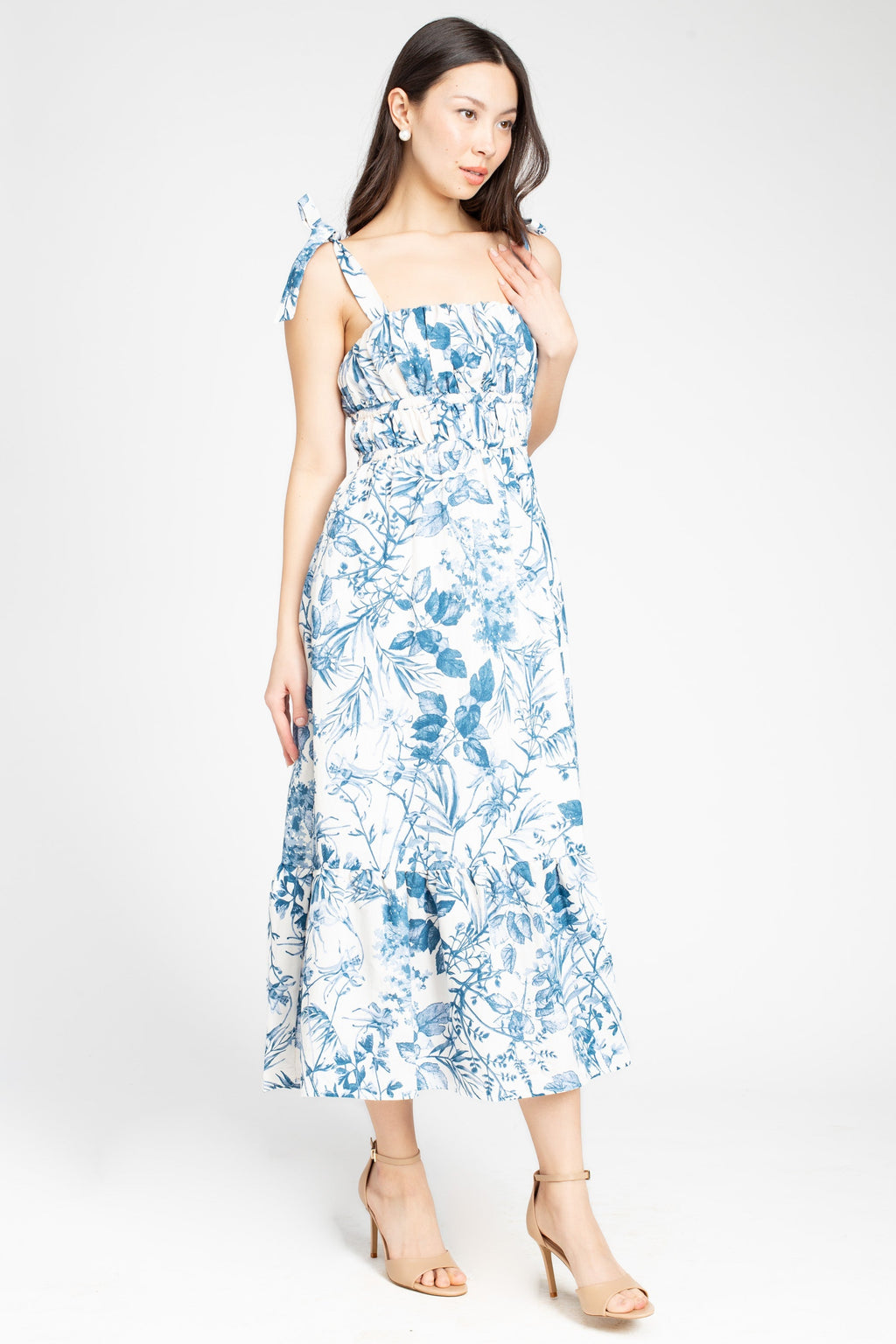 Donna Shirred Floral Maxi Dress