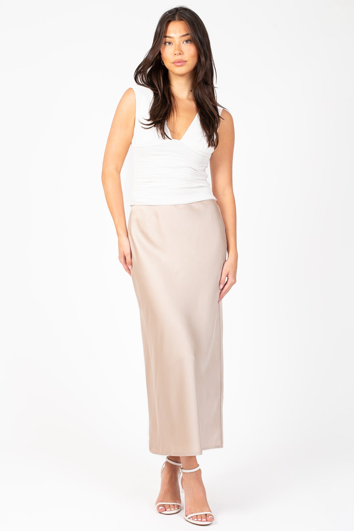 Zaria Satin Slip Midi Skirt