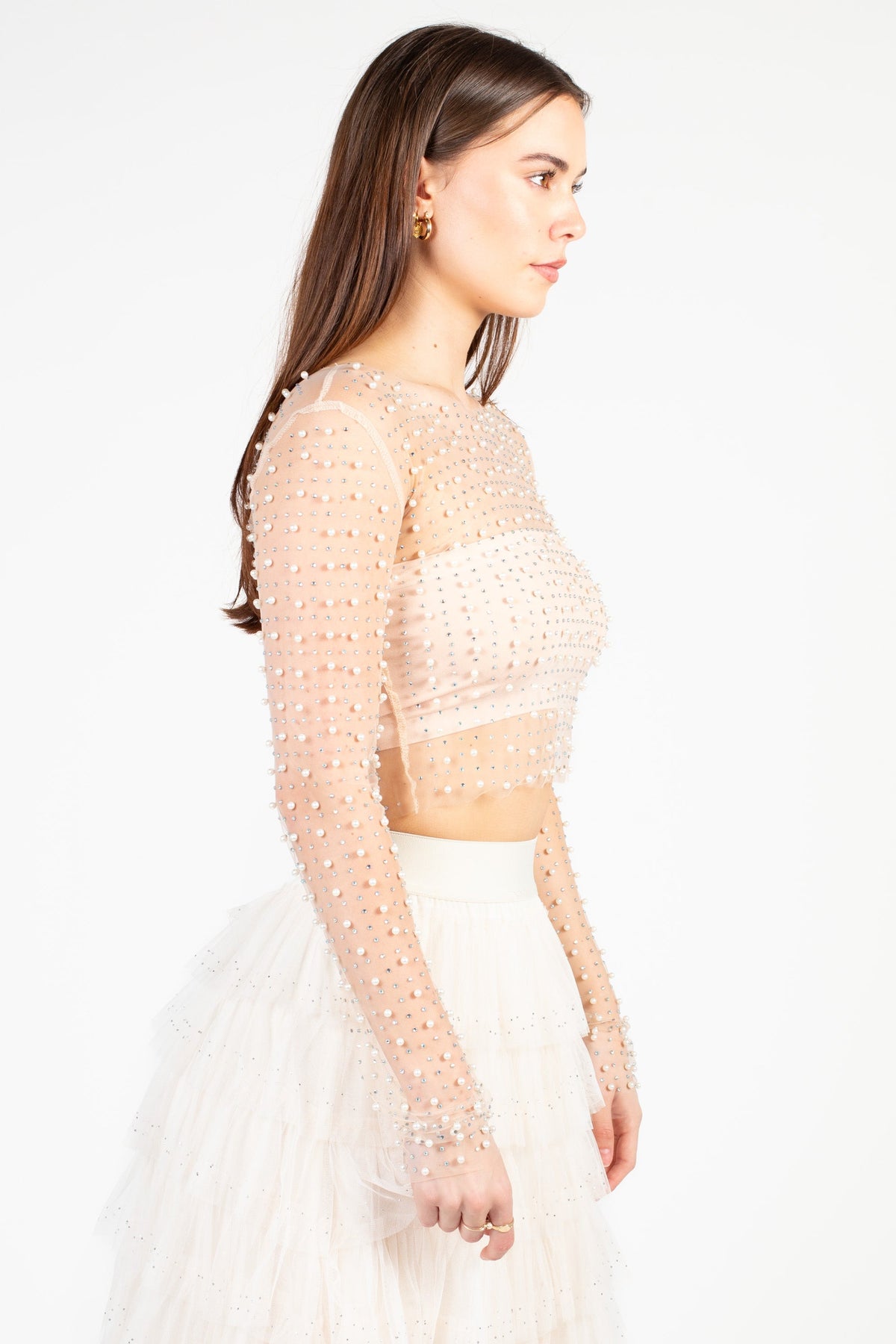 Vanity Pearl Embellished Crop Blouse