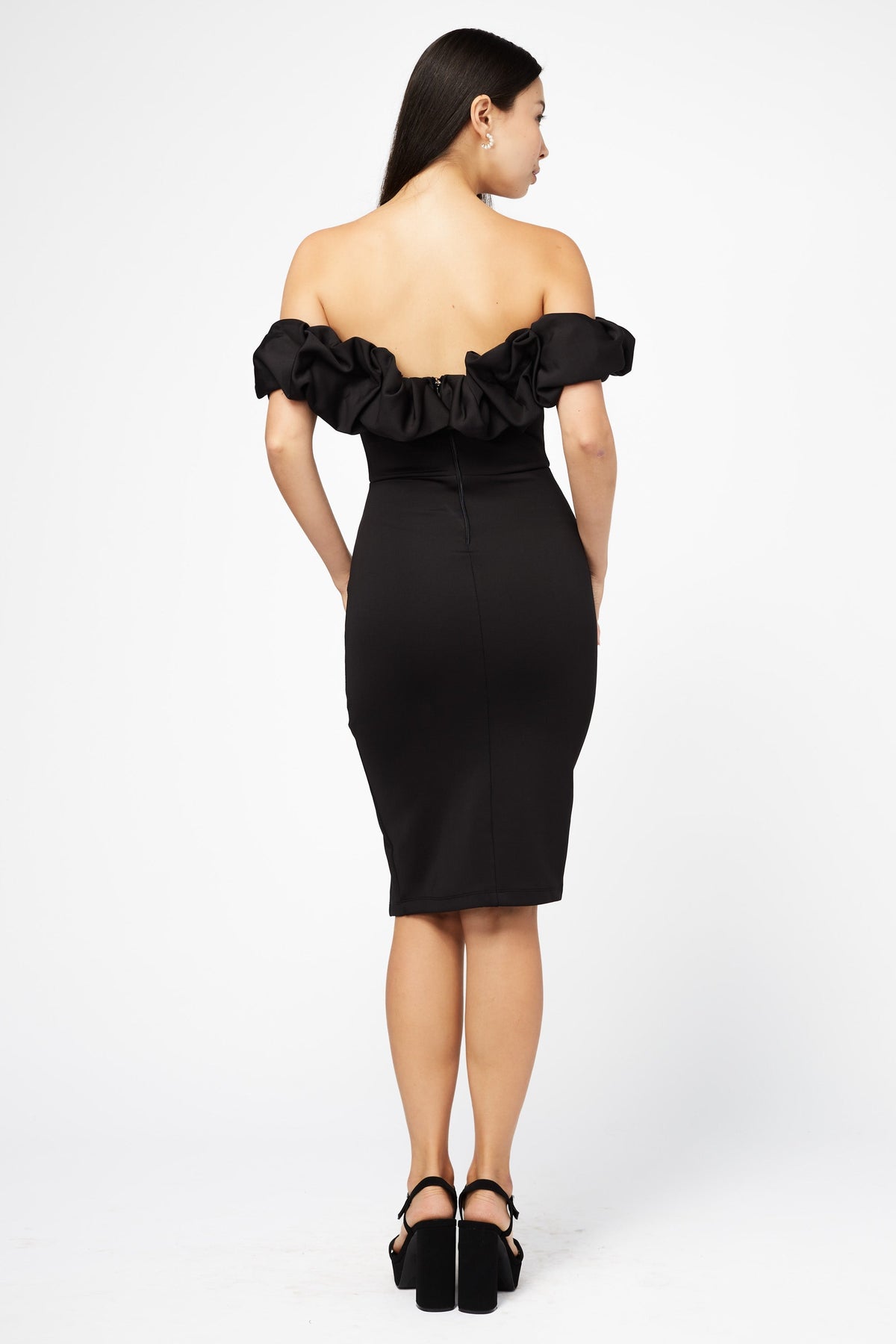 Coralie Off The Shoulder Ruffle Trim Midi Dress