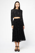 Hayden Floral Mesh Pleated Midi Skirt
