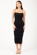 Whitney Rhinestone Ruched Mesh Midi Dress