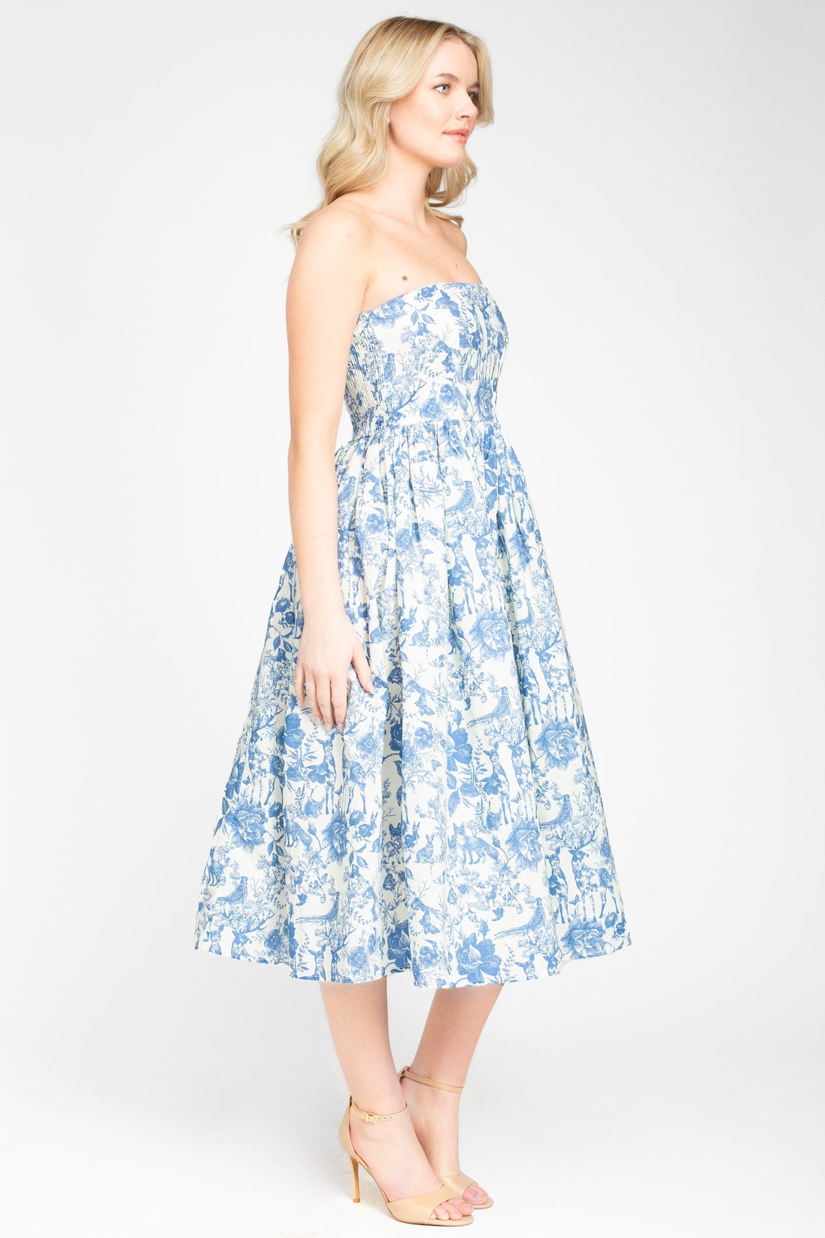 Ophelia Strapless Printed Midi Dress