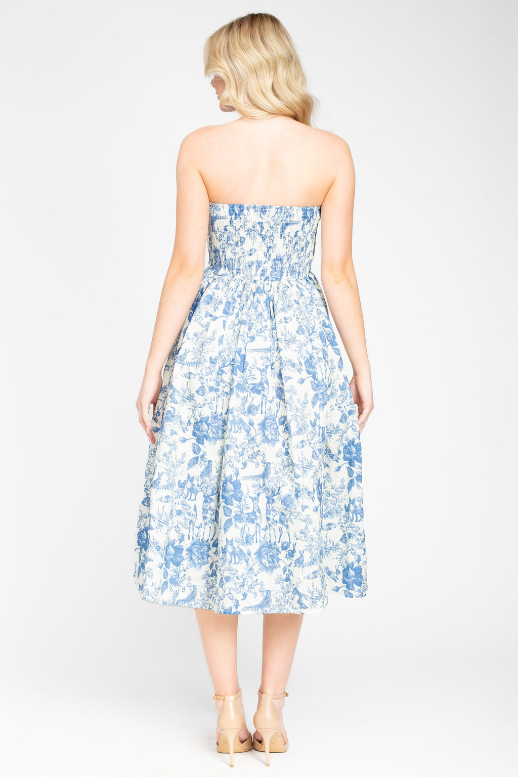 Ophelia Strapless Printed Midi Dress
