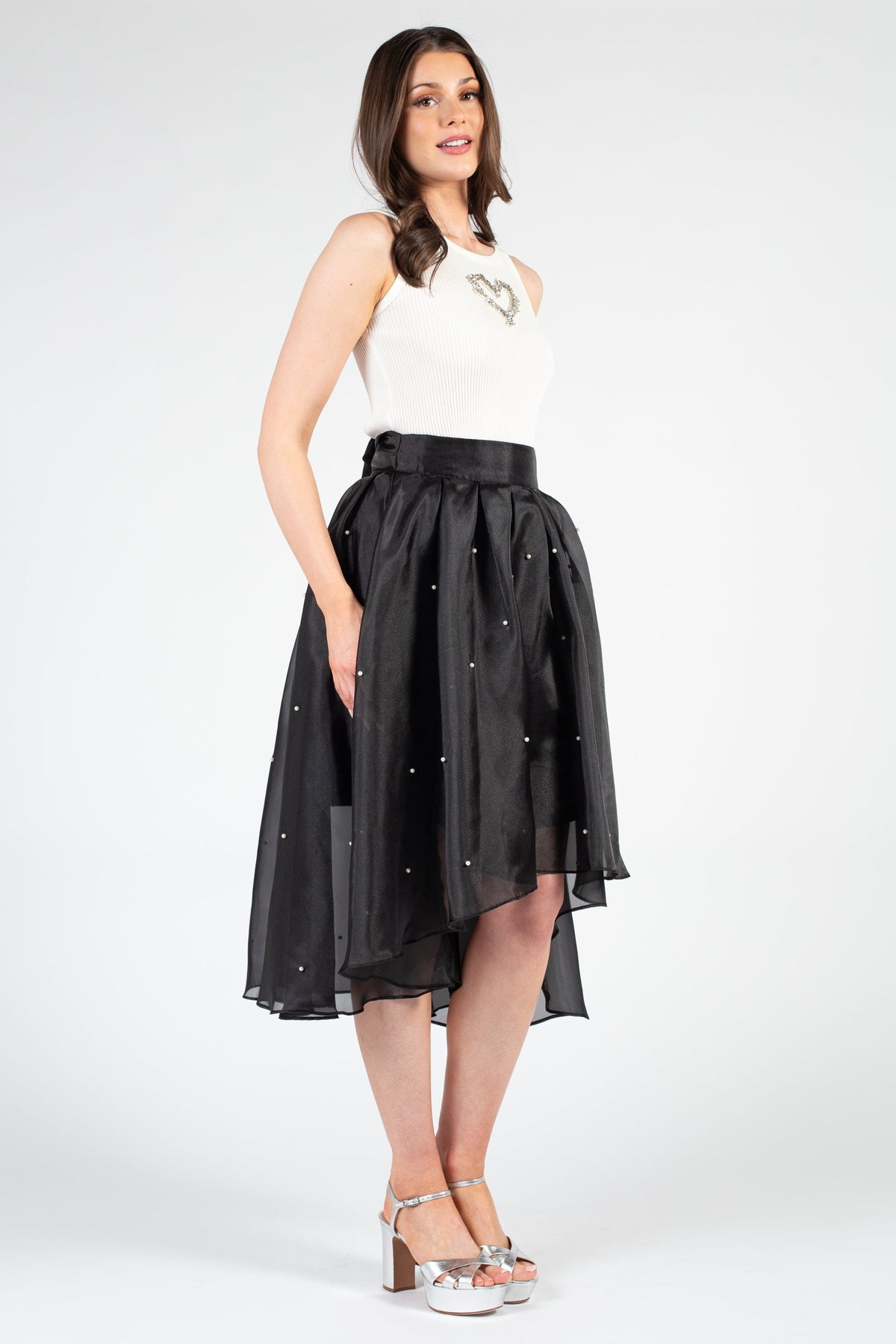 Darcy Pearl Embellished Organza Midi Skirt