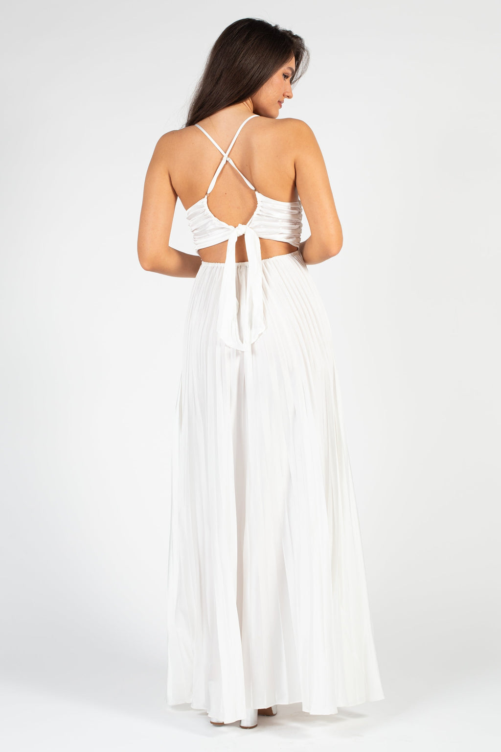 Zephrya Tie Back Satin Pleated Gown