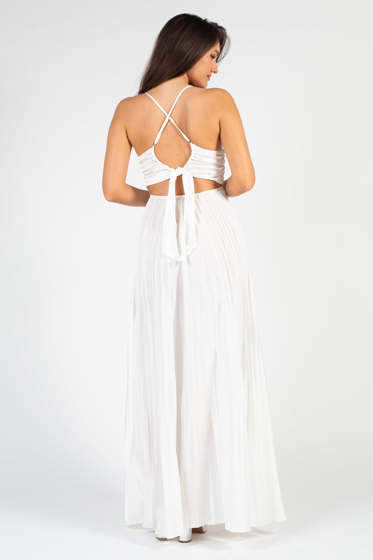 Zephrya Tie Back Satin Pleated Gown