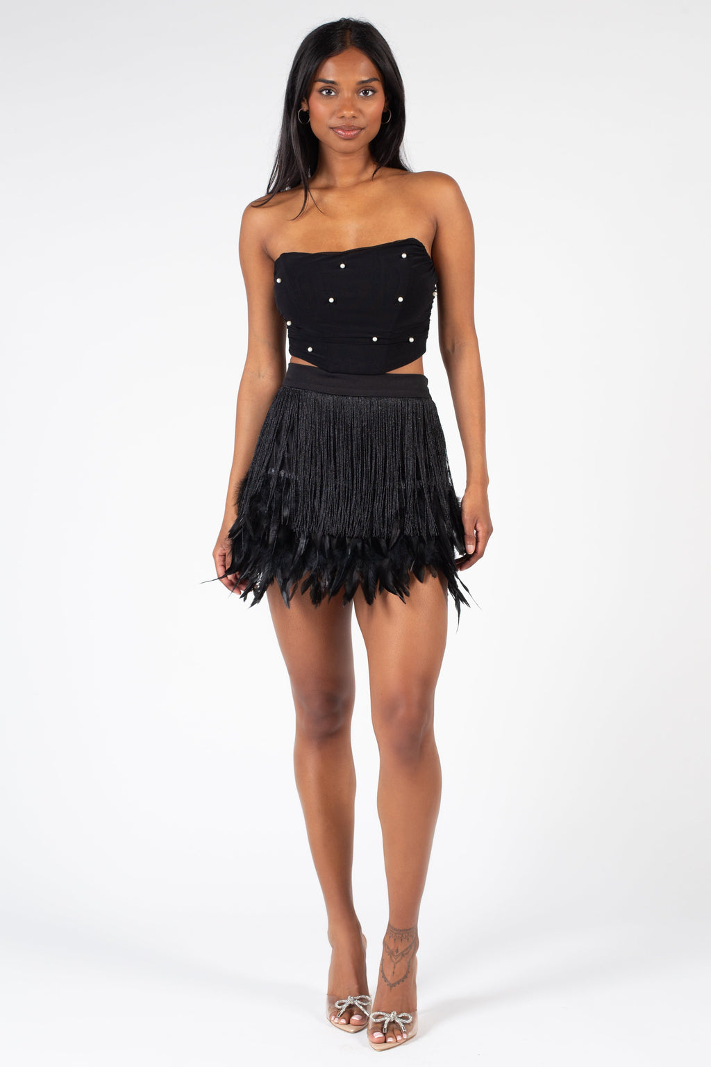 Tracy Pearl Embellished Mesh Bustier
