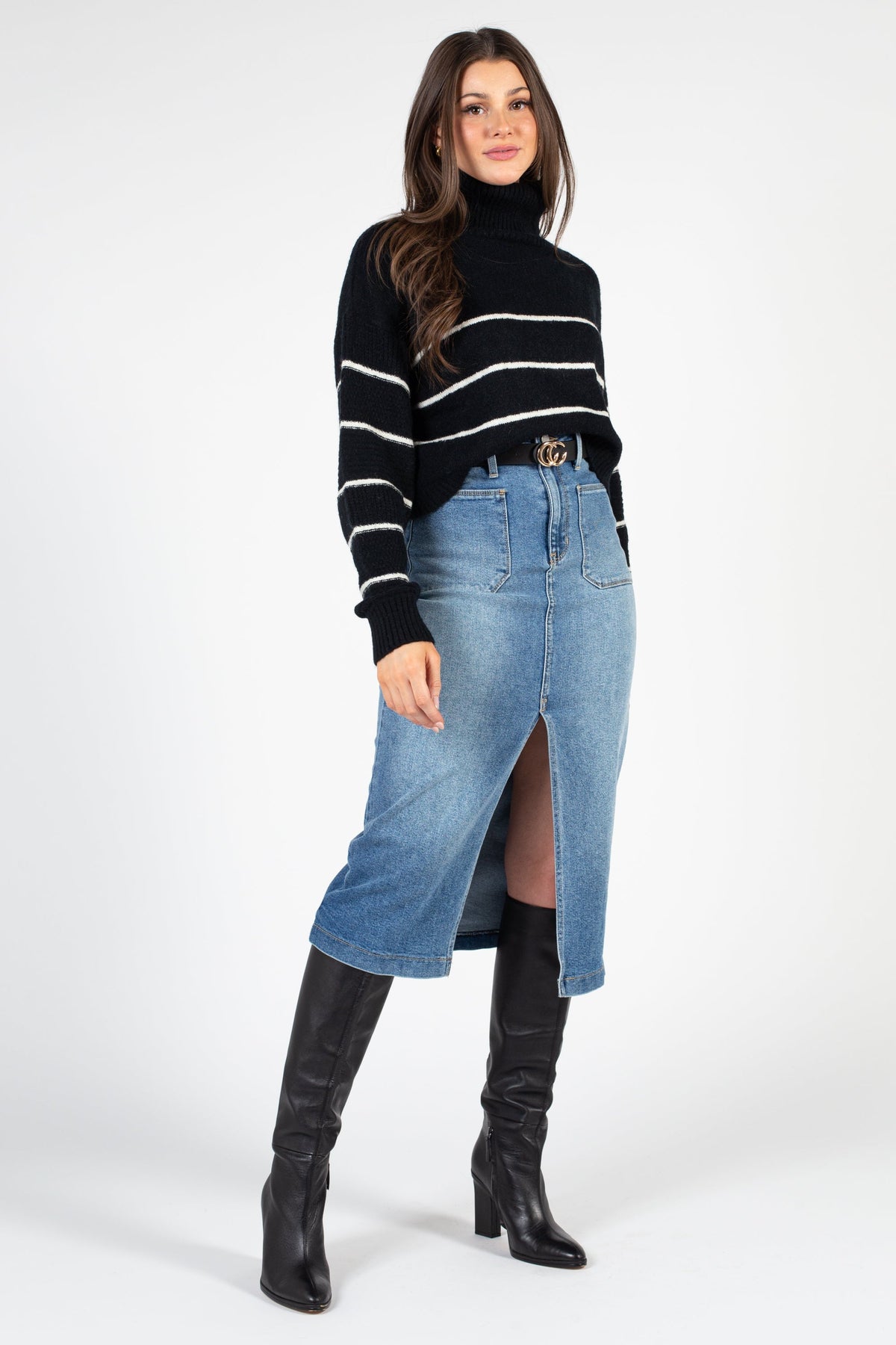 Ambrielle Turtleneck Stripe Sweater