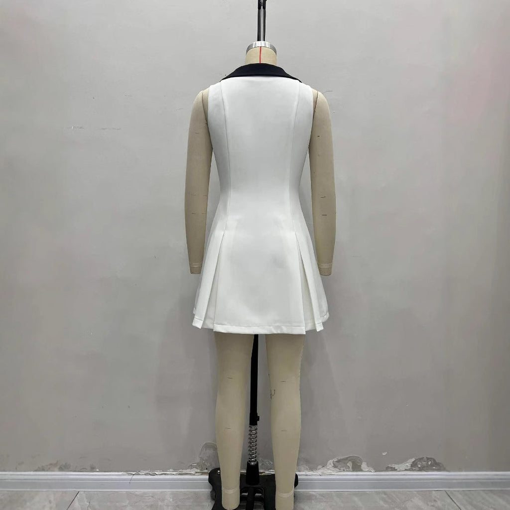 Metal buckle sleeveless temperament waist thin dress dress