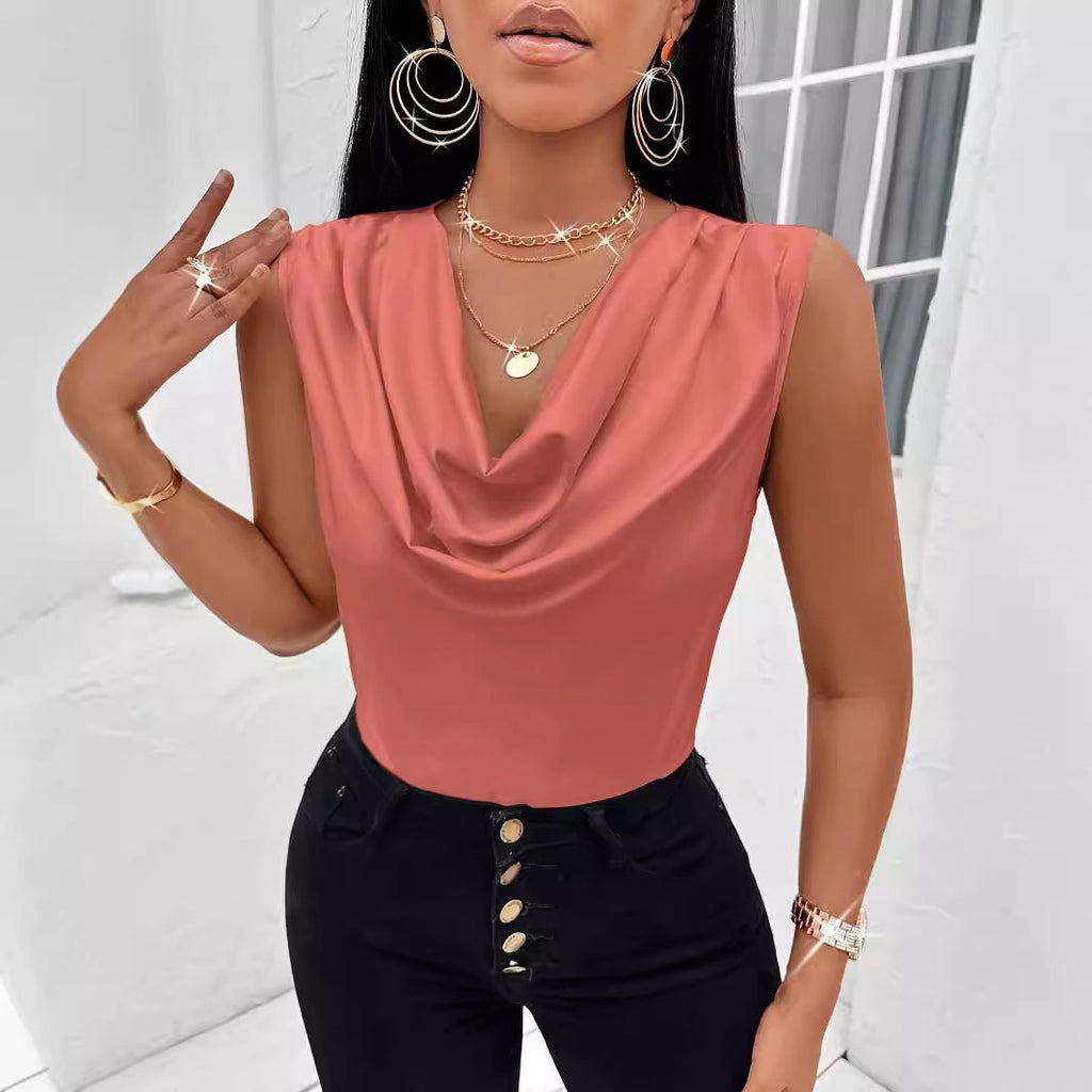 Throw neck vest satin top slim sleeveless t-shirt