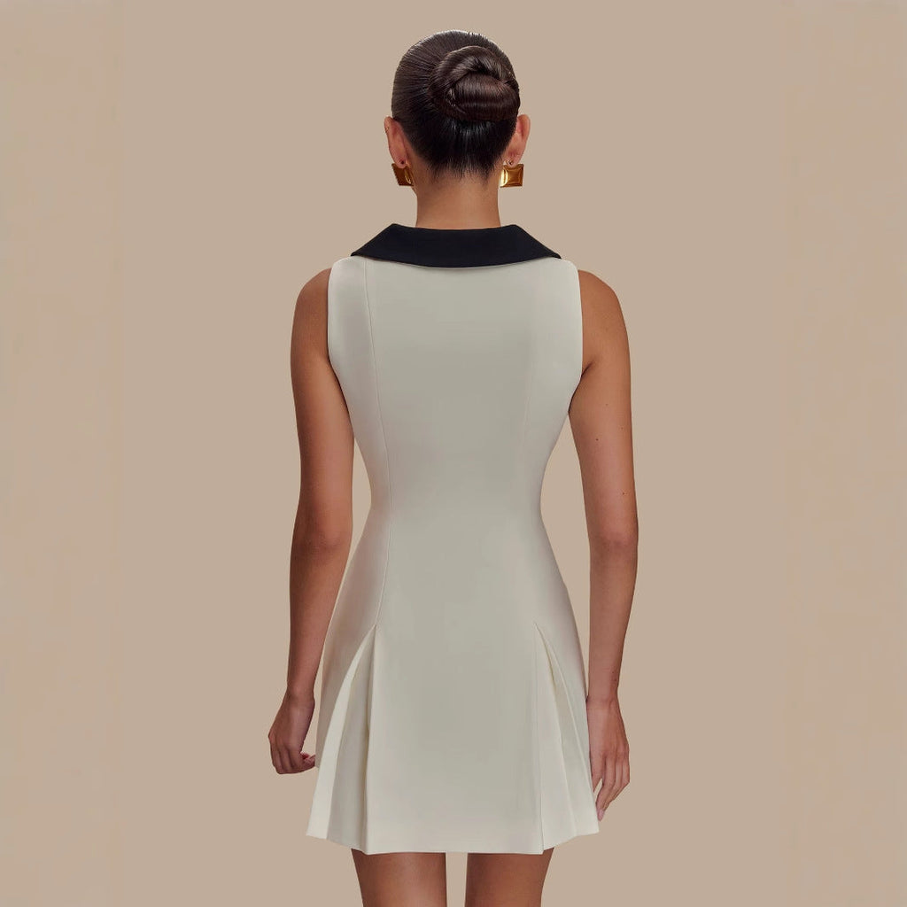 Metal buckle sleeveless temperament waist thin dress dress