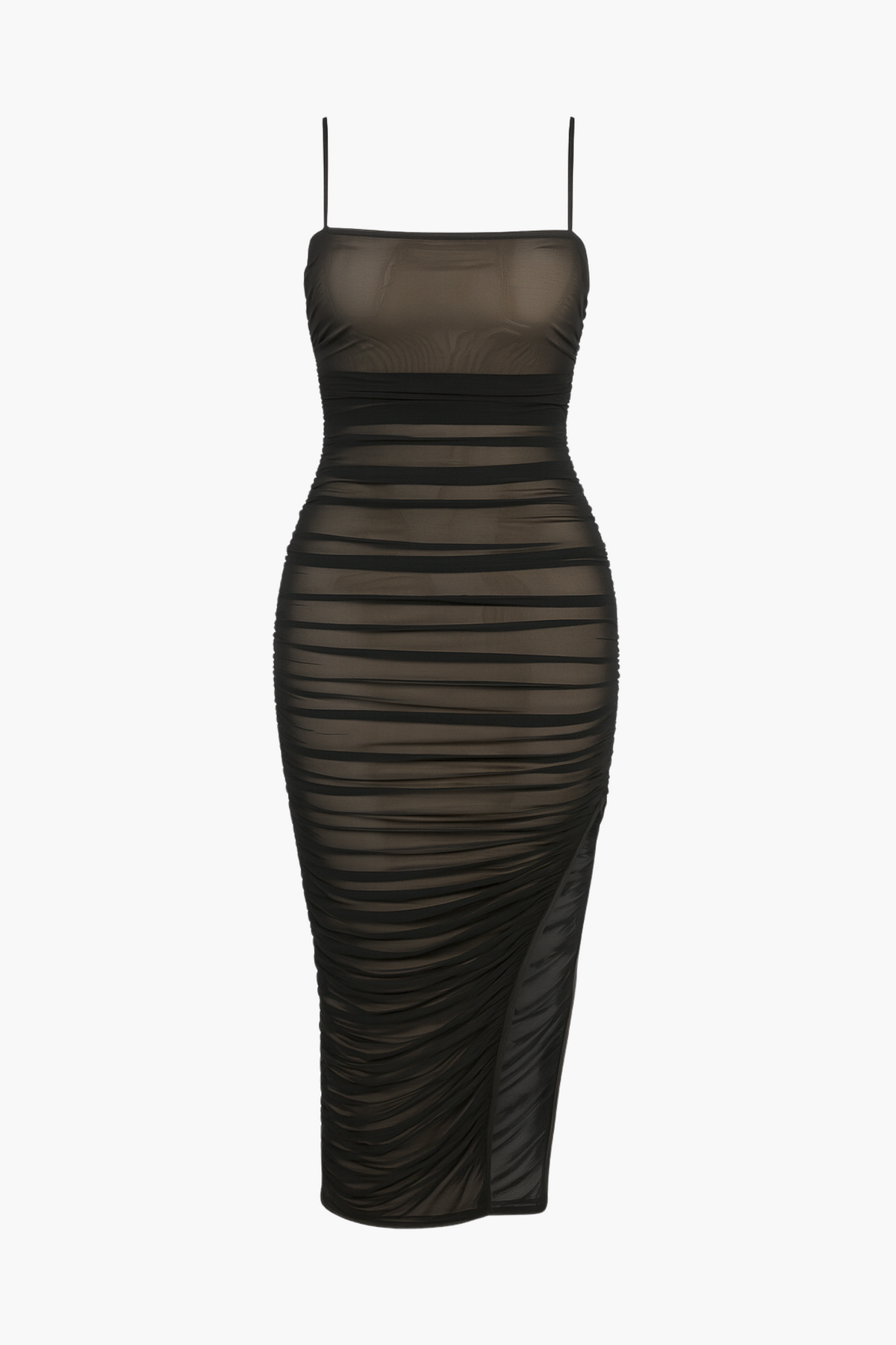 Kaia Ruched Mesh Midi Dress