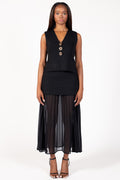 Cerelia Pleated Sheer Underlay Maxi Skirt