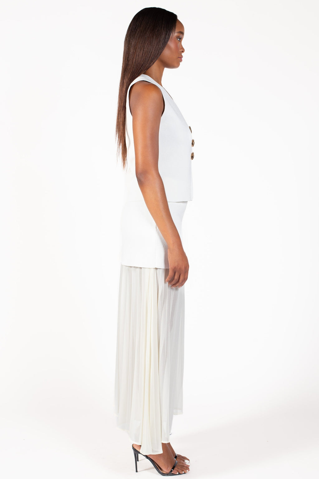 Cerelia Pleated Sheer Underlay Maxi Skirt