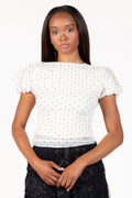 Angelica Mesh Ruched Polka Dot Blouse