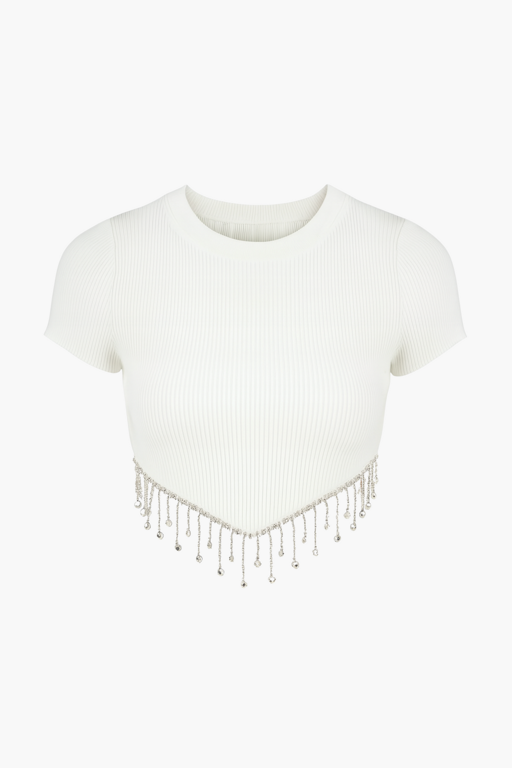 Alessia Rhinestone Fringe Ribbed Knit Crop Top