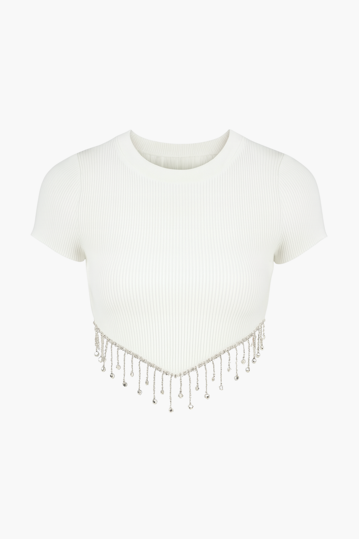 Alessia Rhinestone Fringe Ribbed Knit Crop Top