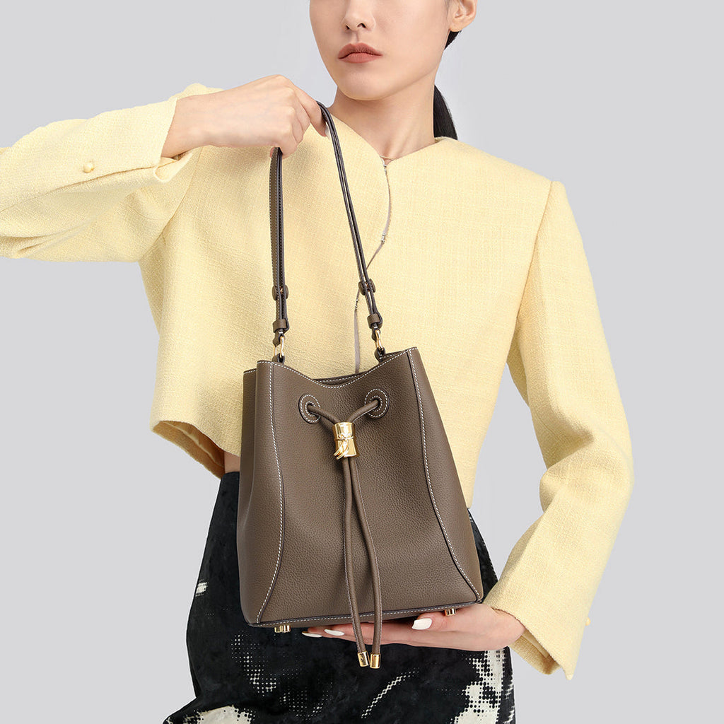 Handmade Leather Shoulder Bucket Bag