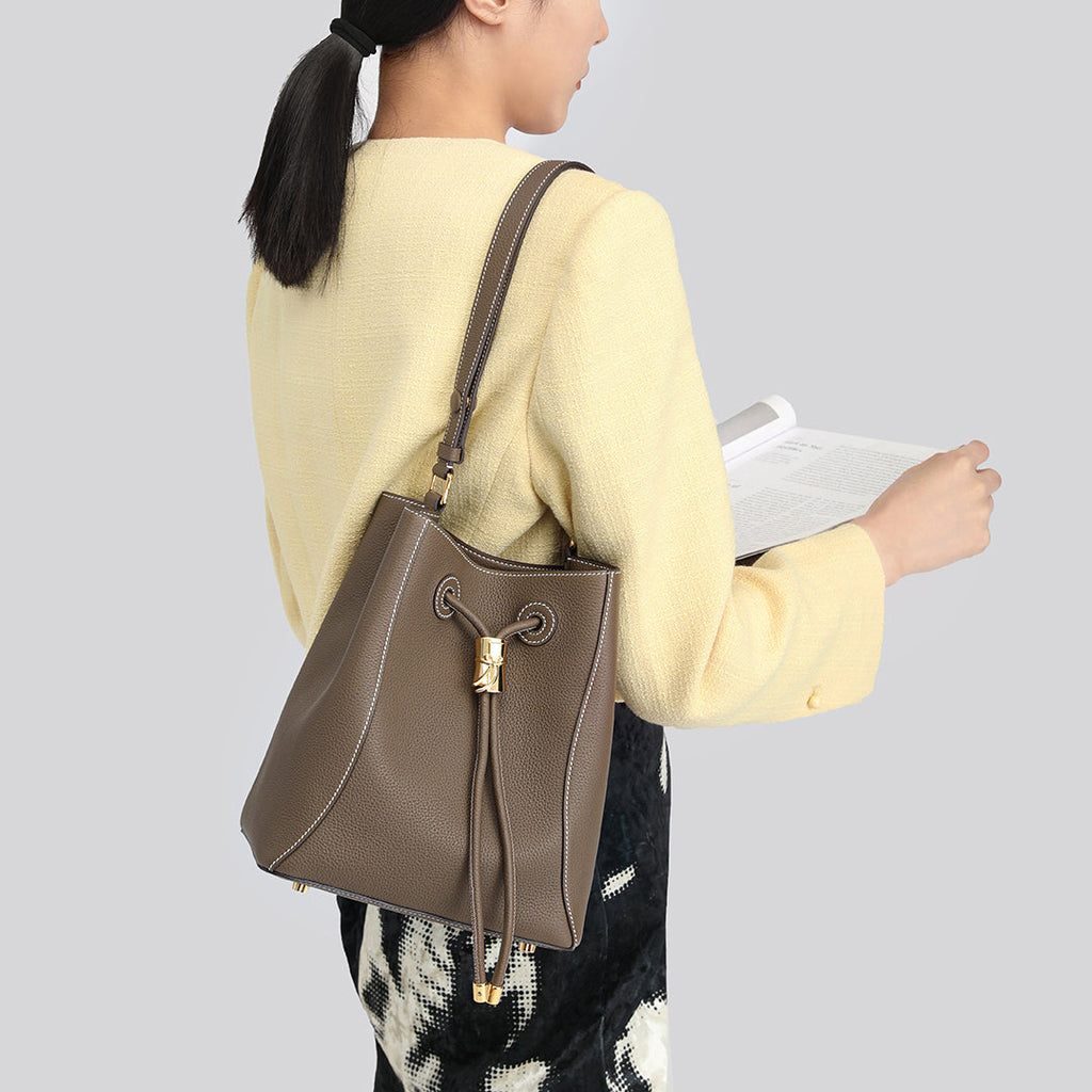 Handmade Leather Shoulder Bucket Bag