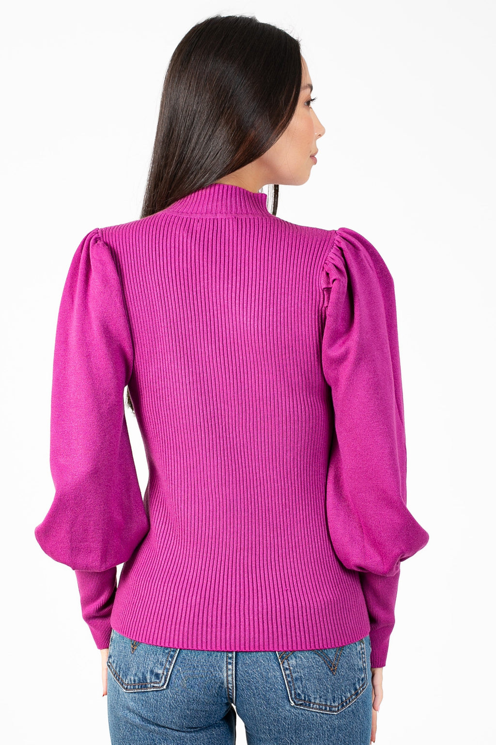 Kayla Ribbed Knit Puff Sleeve Sweater