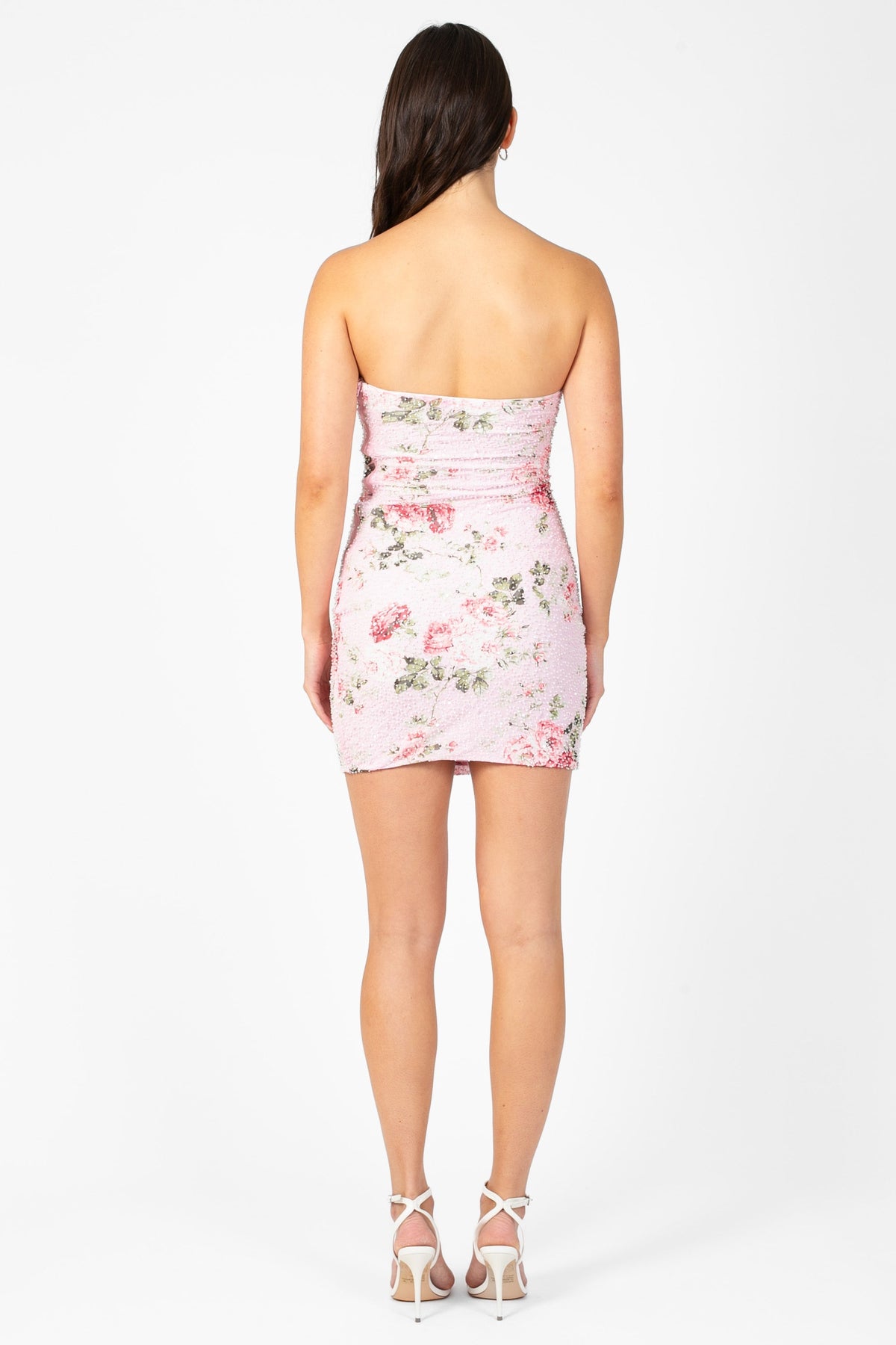 Posey Mesh Ruched Floral Mini Dress