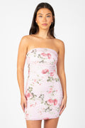 Posey Mesh Ruched Floral Mini Dress