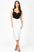 Gianina Side Slit Satin Midi Slip Skirt
